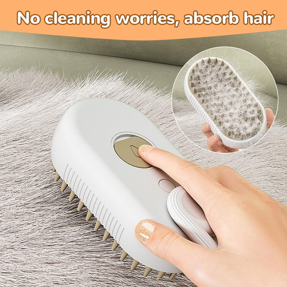 4-In-1 Rechargeable Steam Brush - Anti-Static Cat Deshedding & Massage Tool (Coffee/Cream, Cleaning/Combing Grooming Kit for Cats/Dogs)
