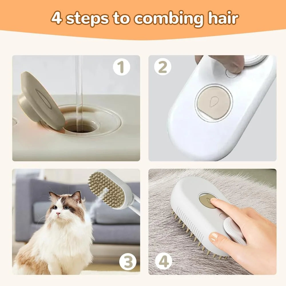 4-In-1 Rechargeable Steam Brush - Anti-Static Cat Deshedding & Massage Tool (Coffee/Cream, Cleaning/Combing Grooming Kit for Cats/Dogs)