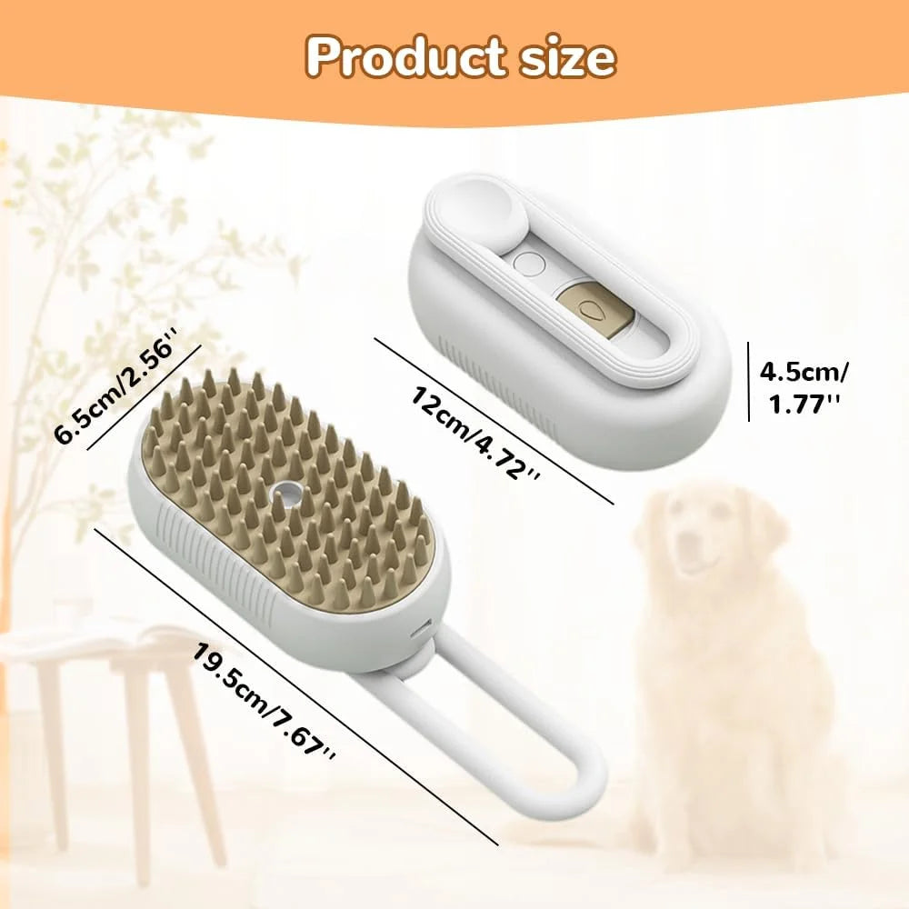 4-In-1 Rechargeable Steam Brush - Anti-Static Cat Deshedding & Massage Tool (Coffee/Cream, Cleaning/Combing Grooming Kit for Cats/Dogs)