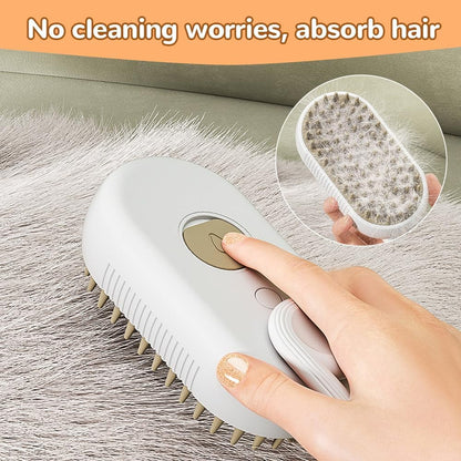 4-In-1 Rechargeable Steam Brush - Anti-Static Cat Deshedding & Massage Tool (Coffee/Cream, Cleaning/Combing Grooming Kit for Cats/Dogs)